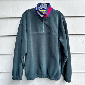 Vintage Tommy Hilfiger Pullover Fleece Hunter Green Big Flag 1/4 Zip Size Large